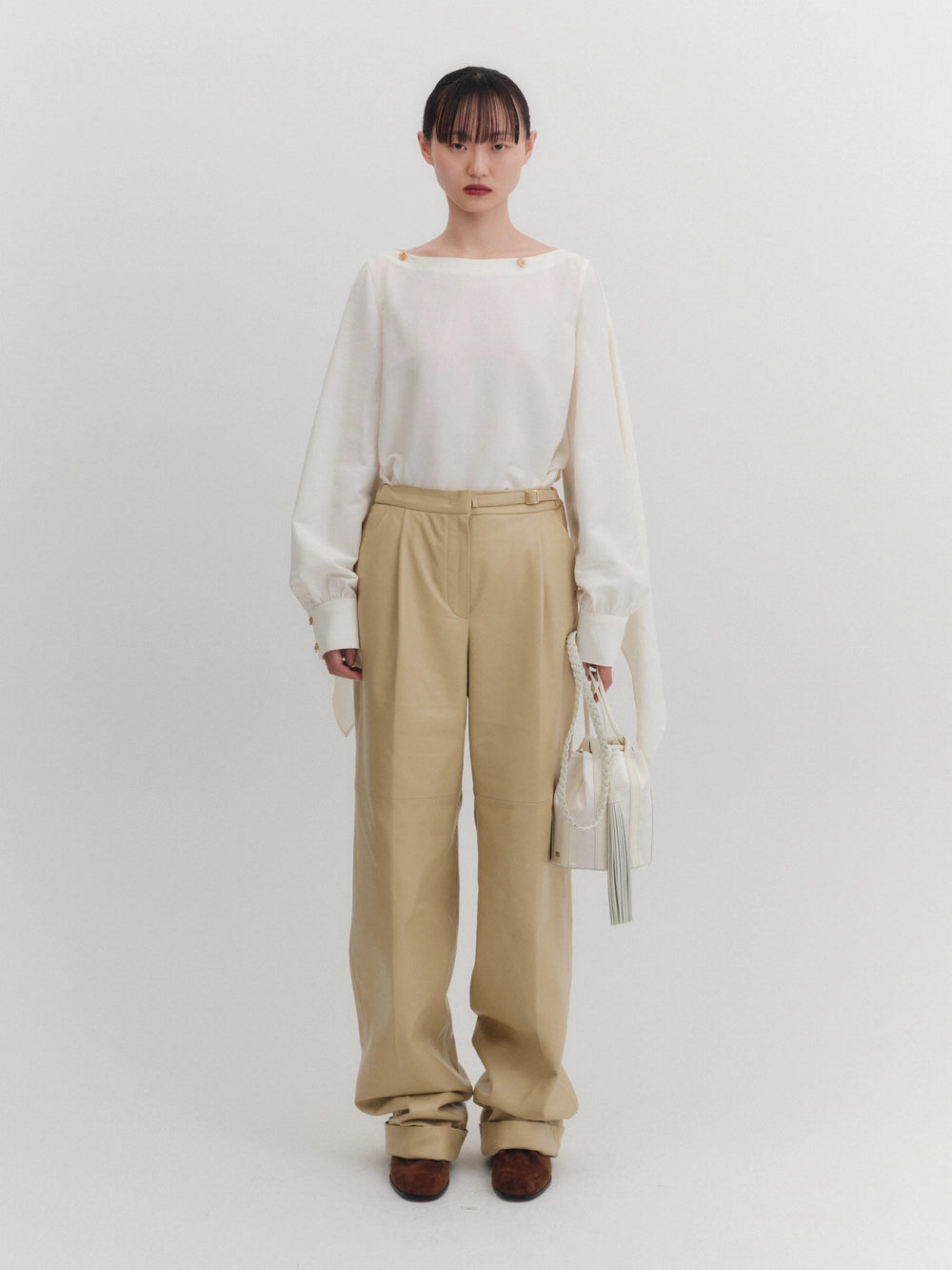 EENK Straight Leather Pants - Light Beige