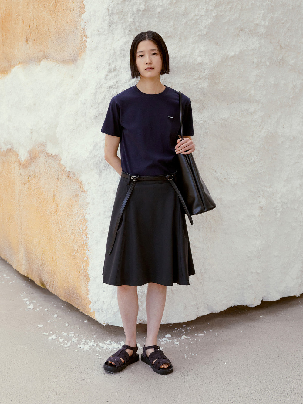 Low Classic Flared Midi Skirt Charcoal