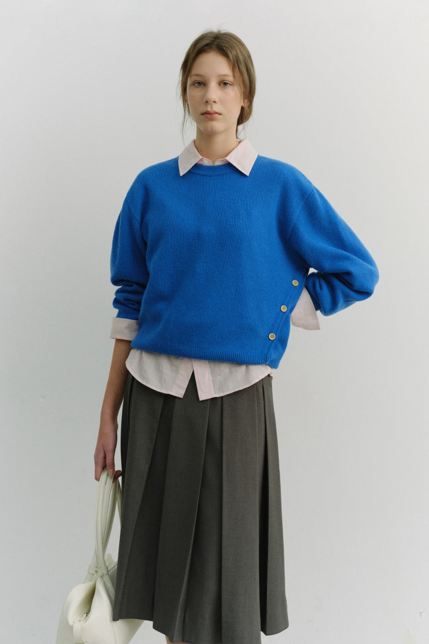 Dunst Unisex Buttoned Crewneck Sweater Blue