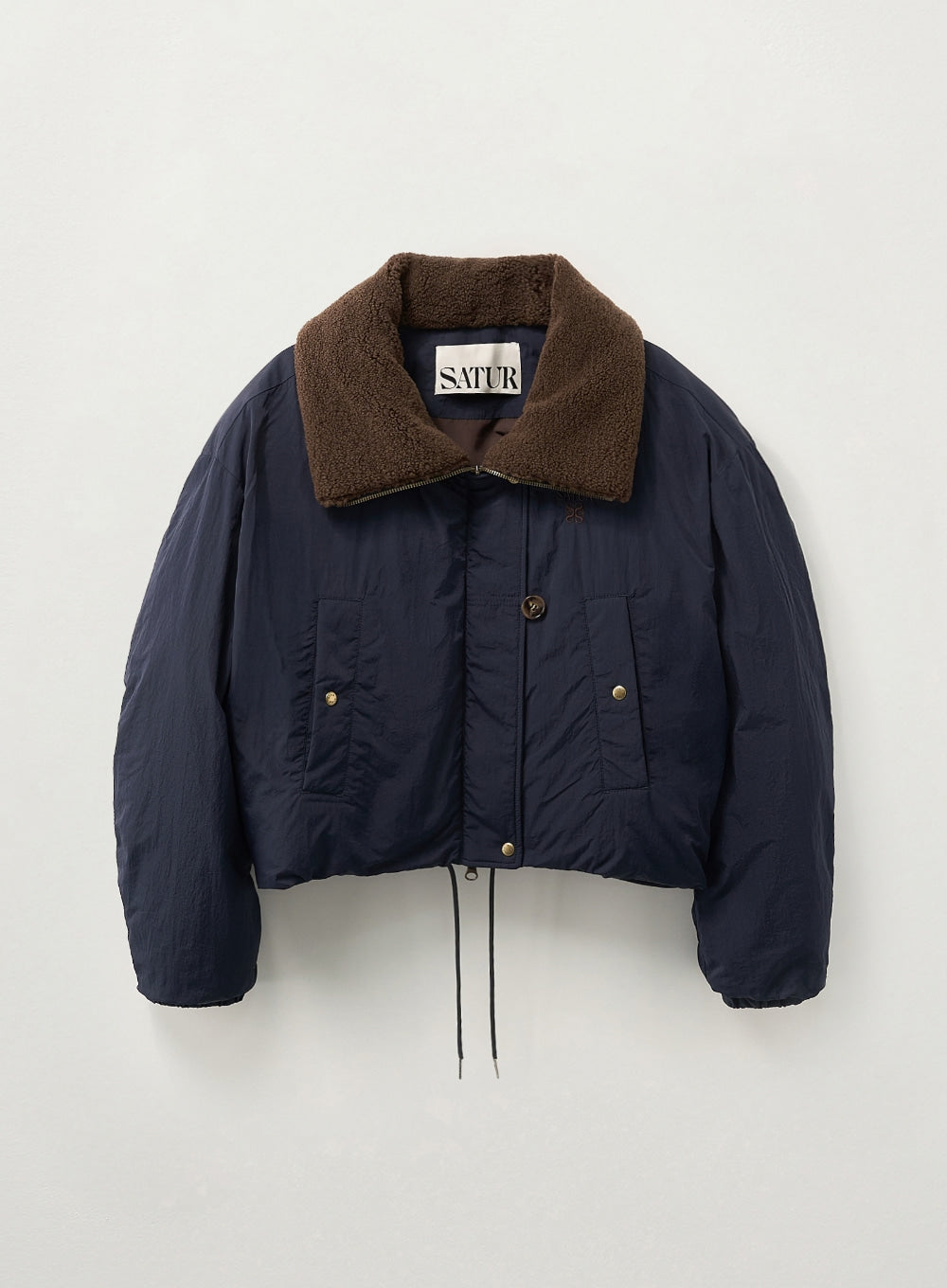 [satur] (W) Wide Collar Crop Padding Jacket - Navy