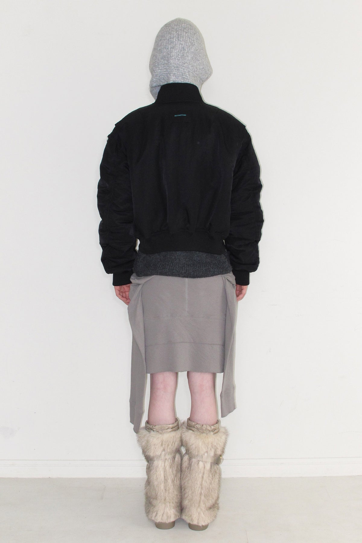 Instantfunk Cropped Shirring Bomber Jacket - Black