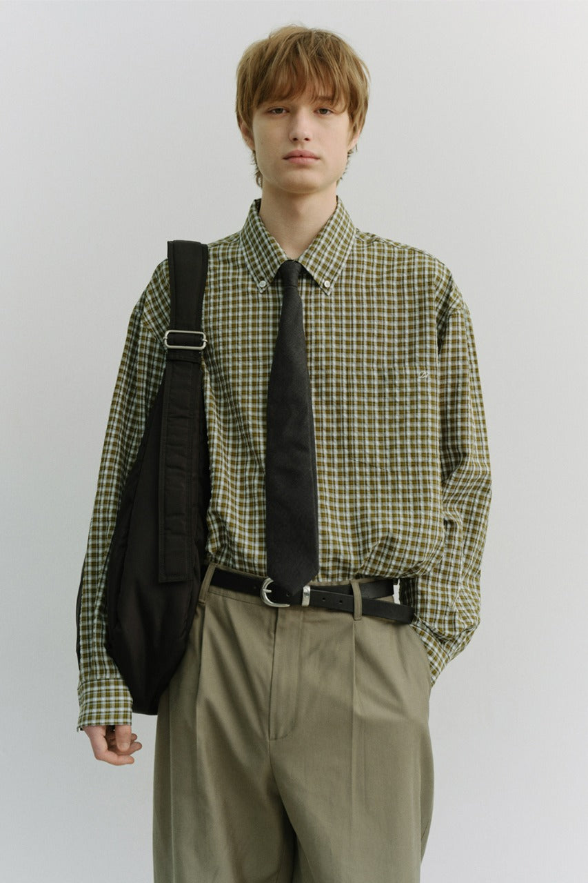 Dunst Unisex Oversized BD Checked Shirt Khaki Green Check