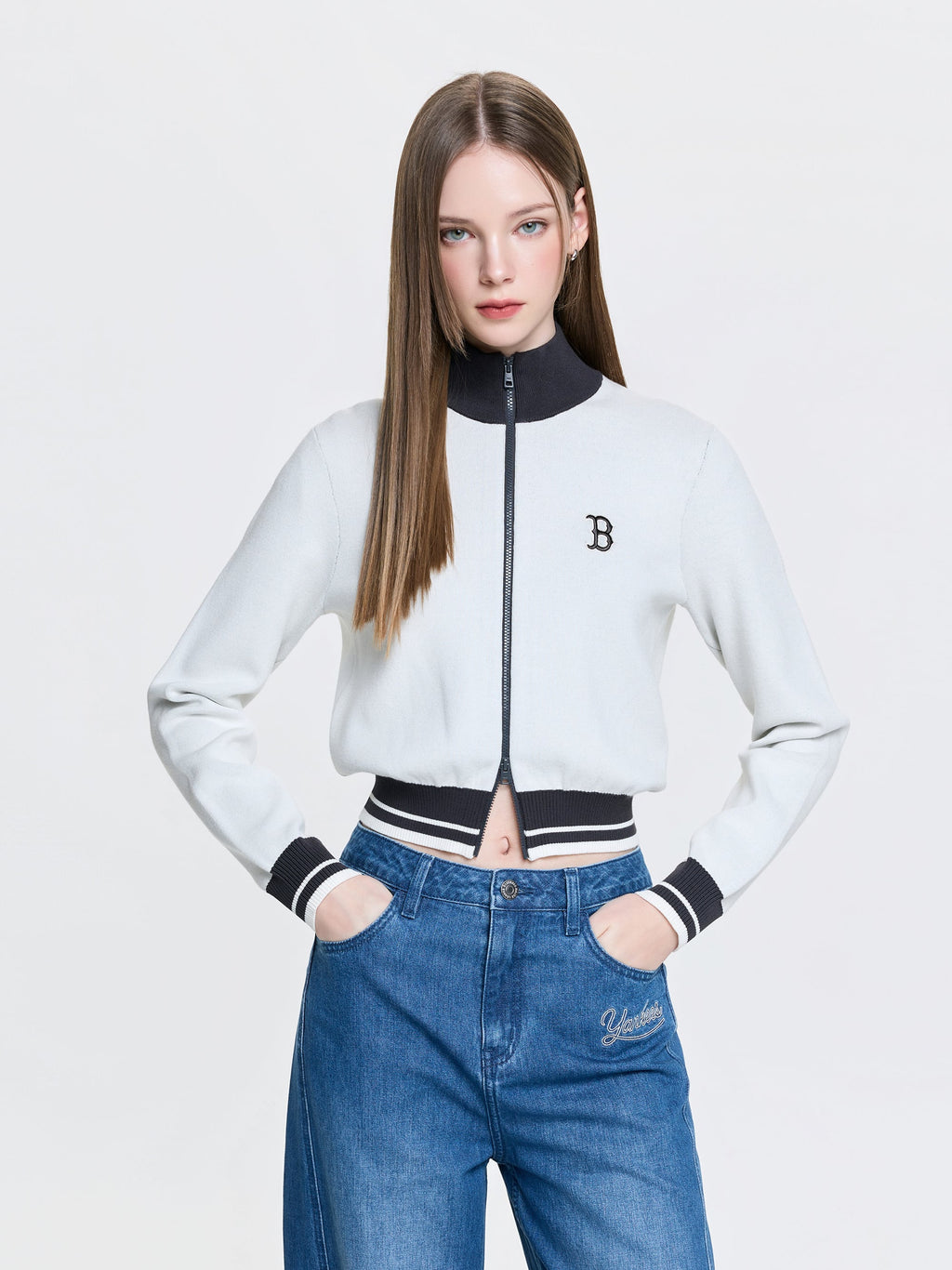 MLB Korea Women's Varsity Lettring Zip-Up Cardigan