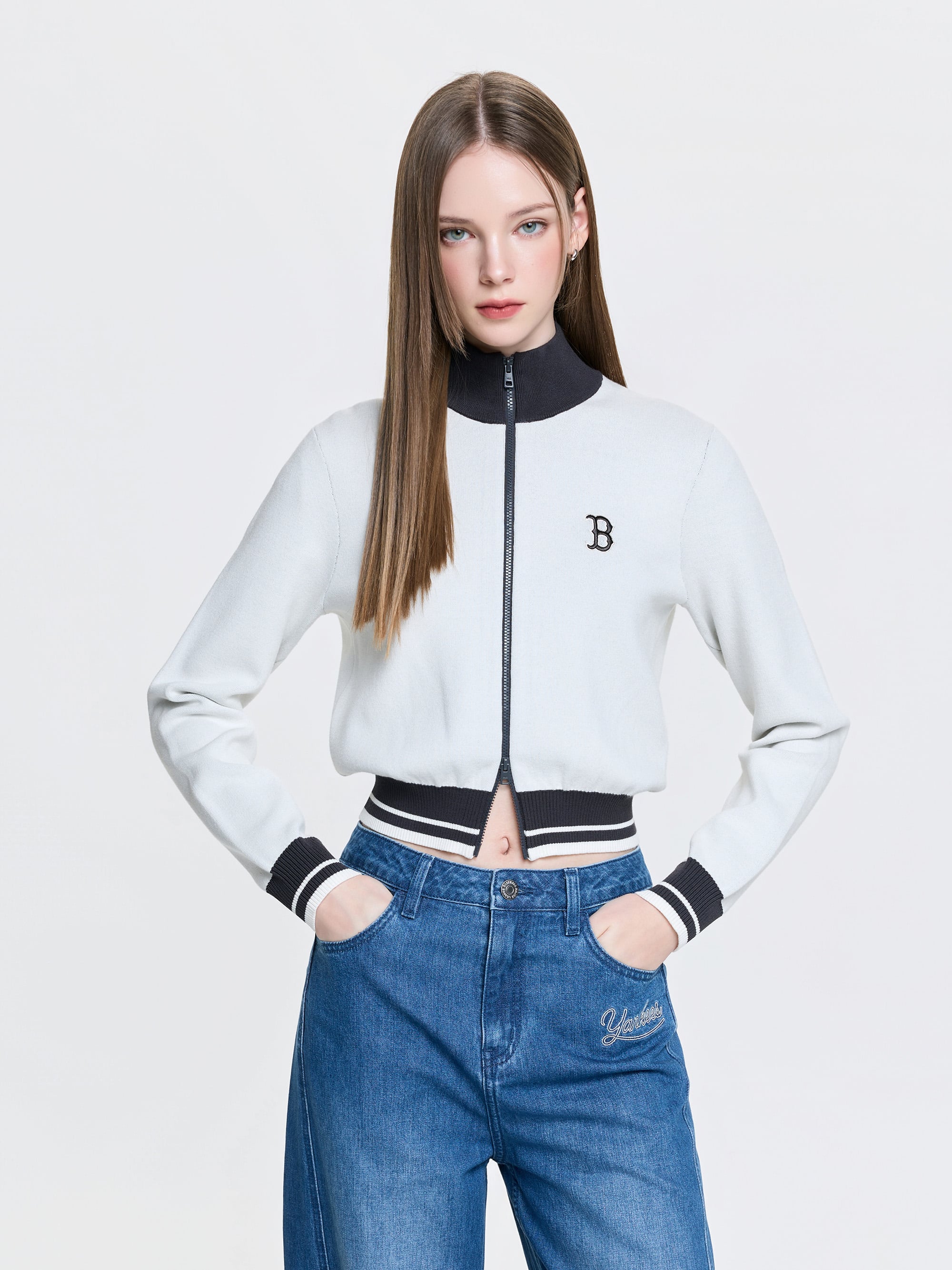 MLB Korea Women's Varsity Lettring Zip-Up Cardigan
