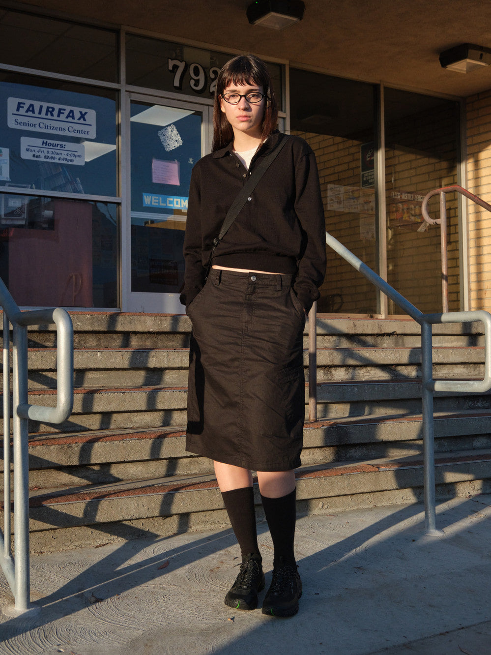 [Low Classic] Washed Cotton Pocket Skirt_Black