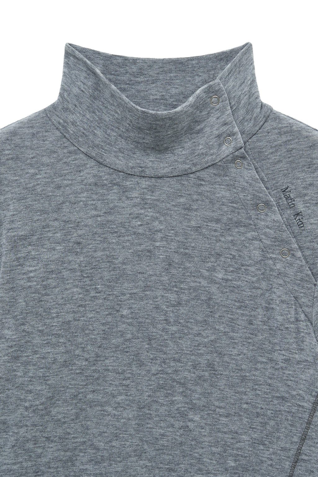 [matinkim] BUTTON SLIT HALF NECK TOP IN GREY