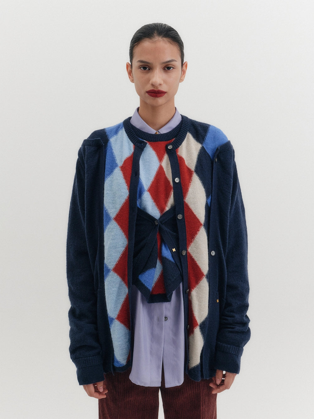 EENK Argyle Multi-Way Cardigan - Navy
