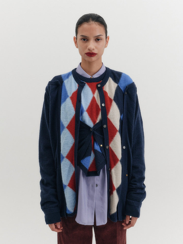 EENK Argyle Multi-Way Cardigan - Navy