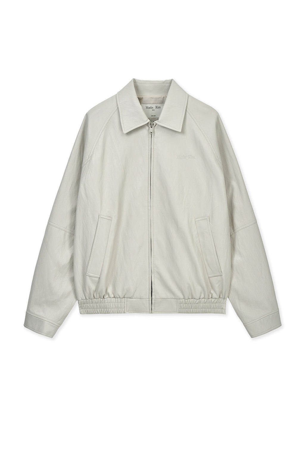 Matinkim Small Logo Faux Leather Zip UP Jumper IN Light Grey