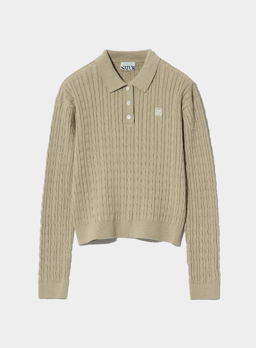 [satur] (W) Winsome Basic Cable Collar Knit - Organic Beige
