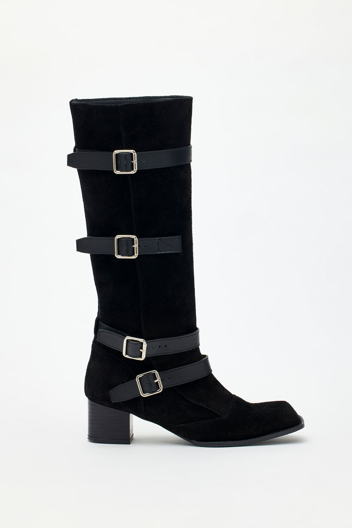 Matinkim Suede Buckle Long Boots IN Black