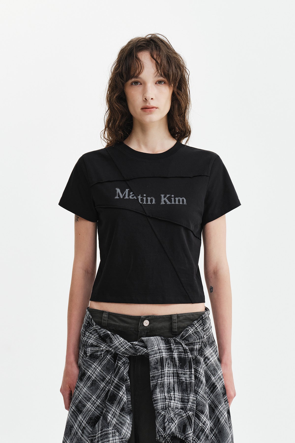 Matinkim Diagonal Cut Logo Crop Top IN Black