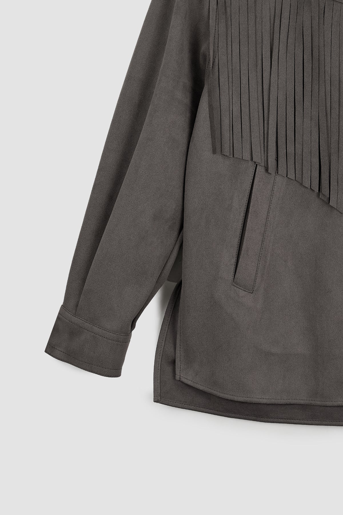 Matinkim Suede Fringe Jacket IN Dark Grey