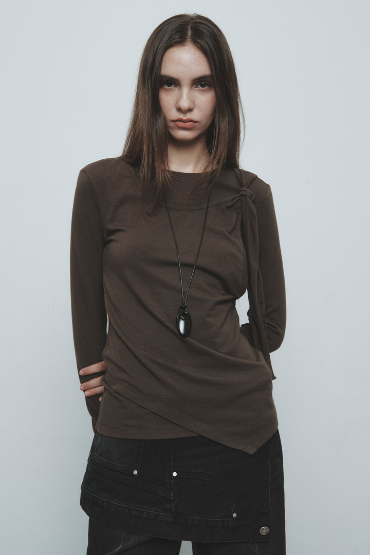 Matinkim Twist Strap Long Sleeve Top IN Brown