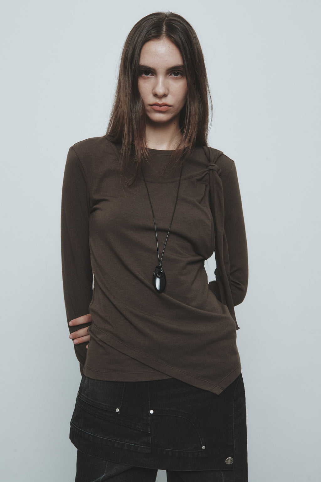 Matinkim Twist Strap Long Sleeve Top IN Brown