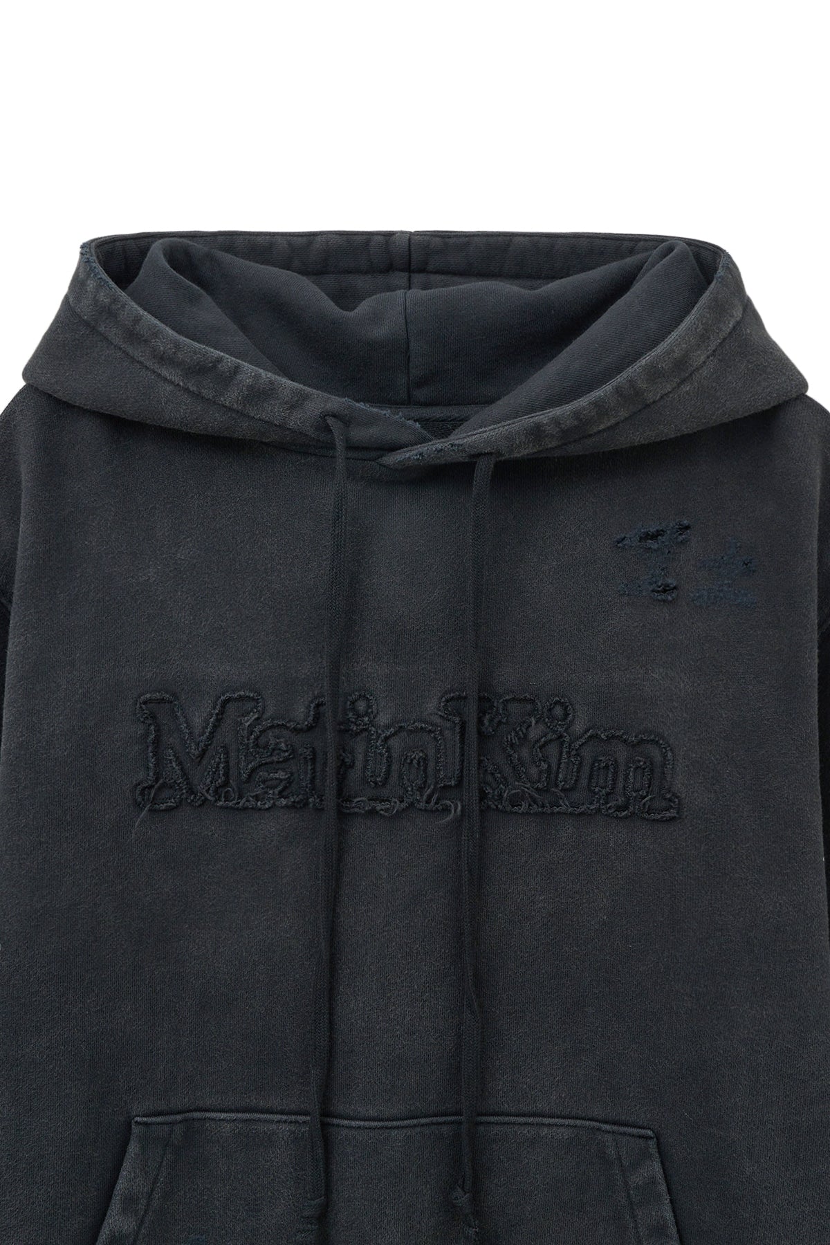 [matinkim] VINTAGE COLOR DYING LOGO HOODY IN CHARCOAL