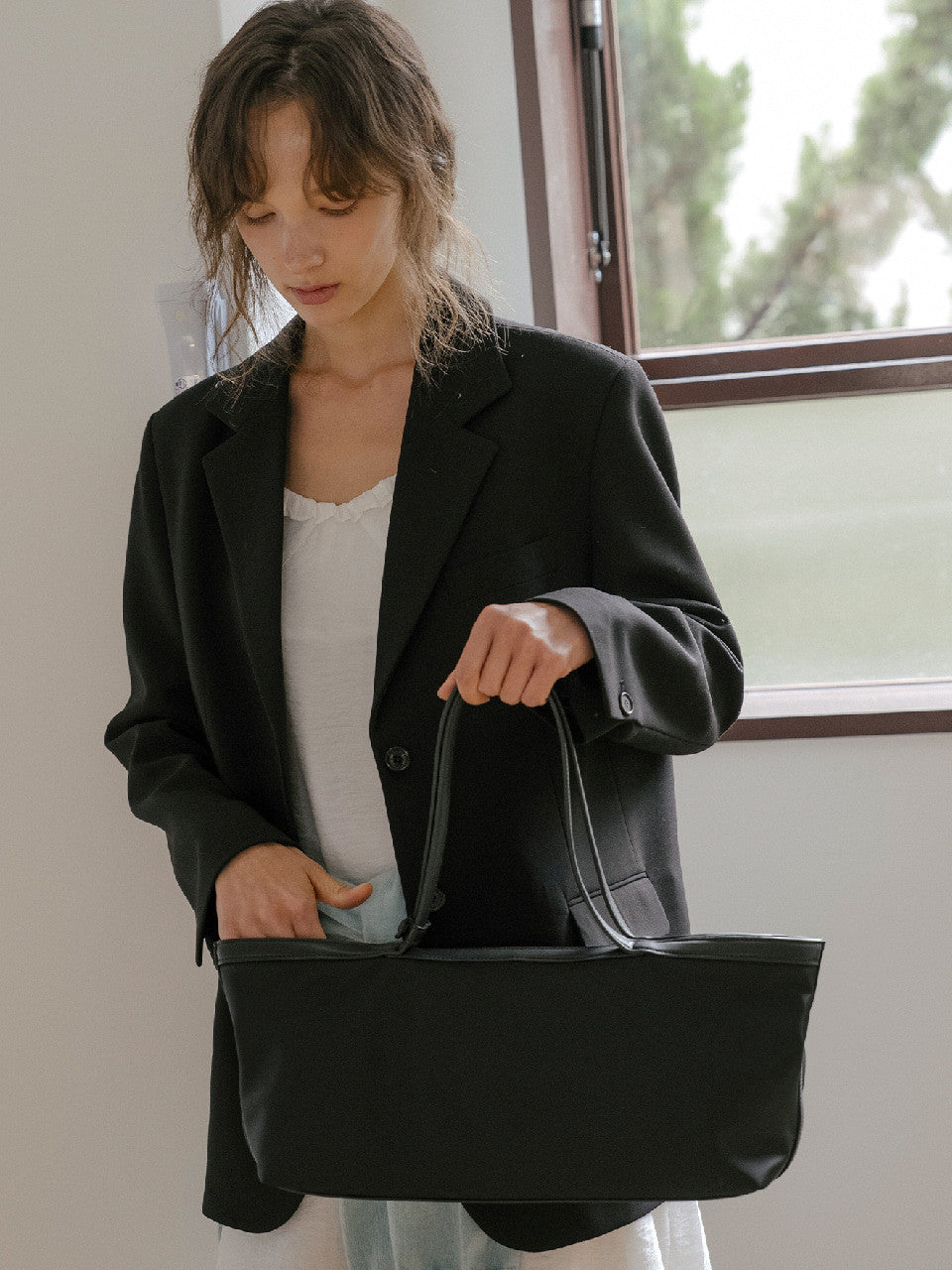 Tillidie Nylon leather tote Bag Black