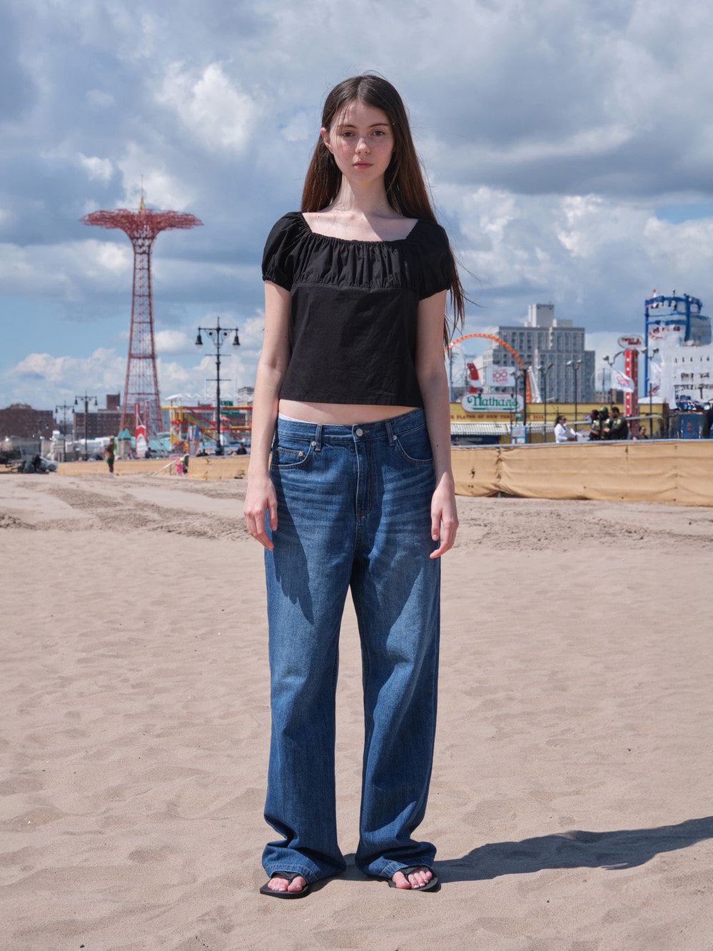 Low Classic Cotton Button-Up Shirring Blouse Black