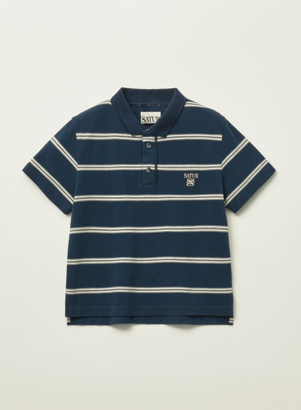 [satur] (W) Stripe Pique Polo T-Shirt - Navy