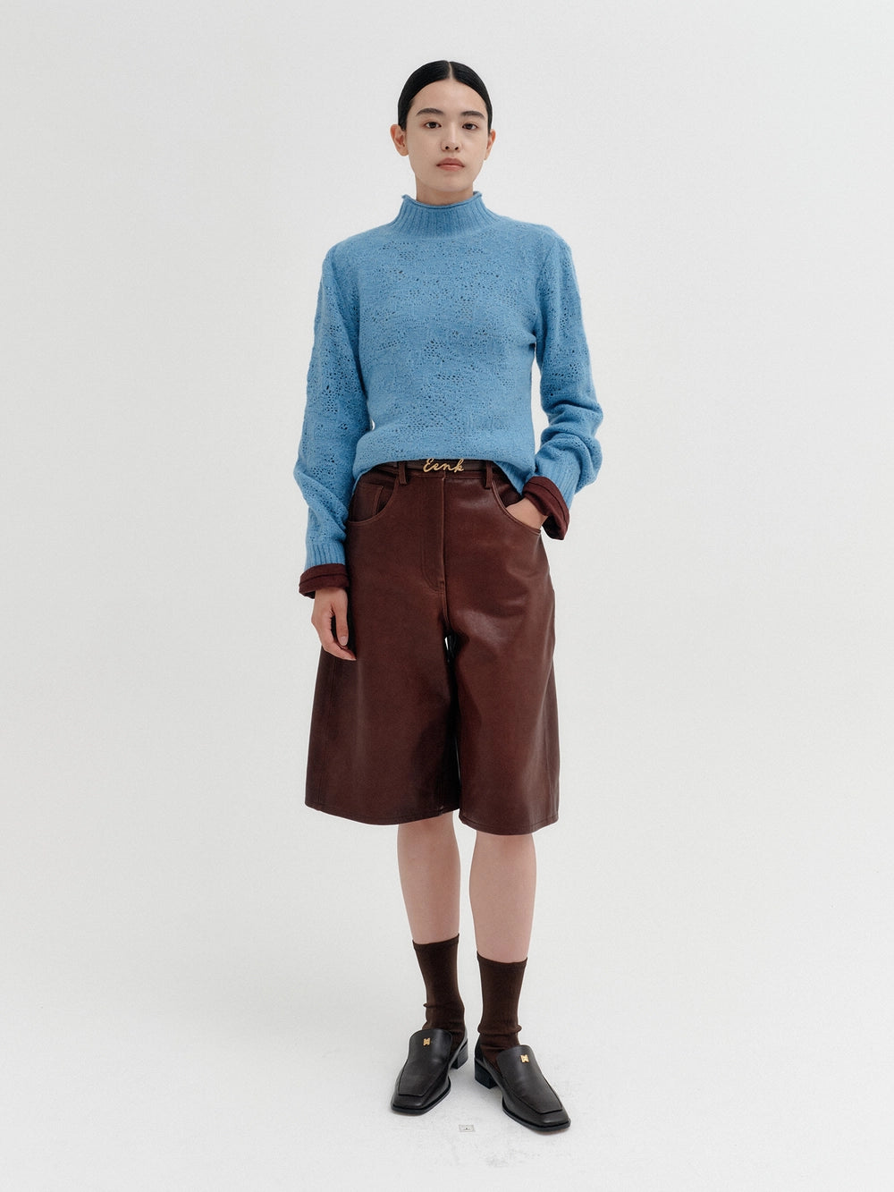 EENK Two-Way Button Neck Knitwear - Sky Blue