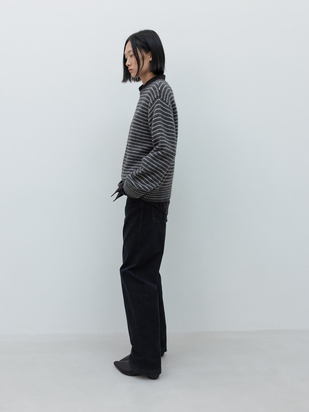 Low Classic Alpaca Blend Stripe Pullover Charcoal