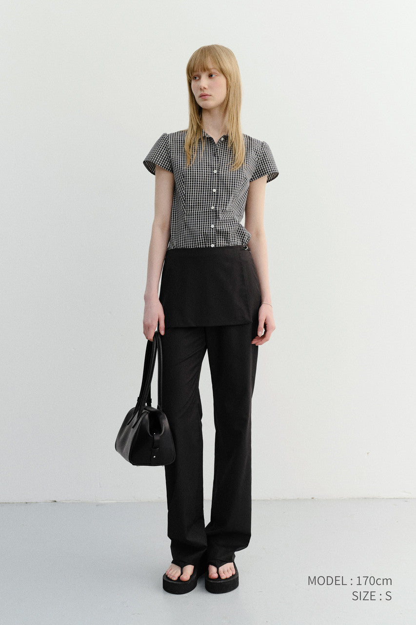 Dunst Vintage Cap Sleeve Slim Shirt Black Check