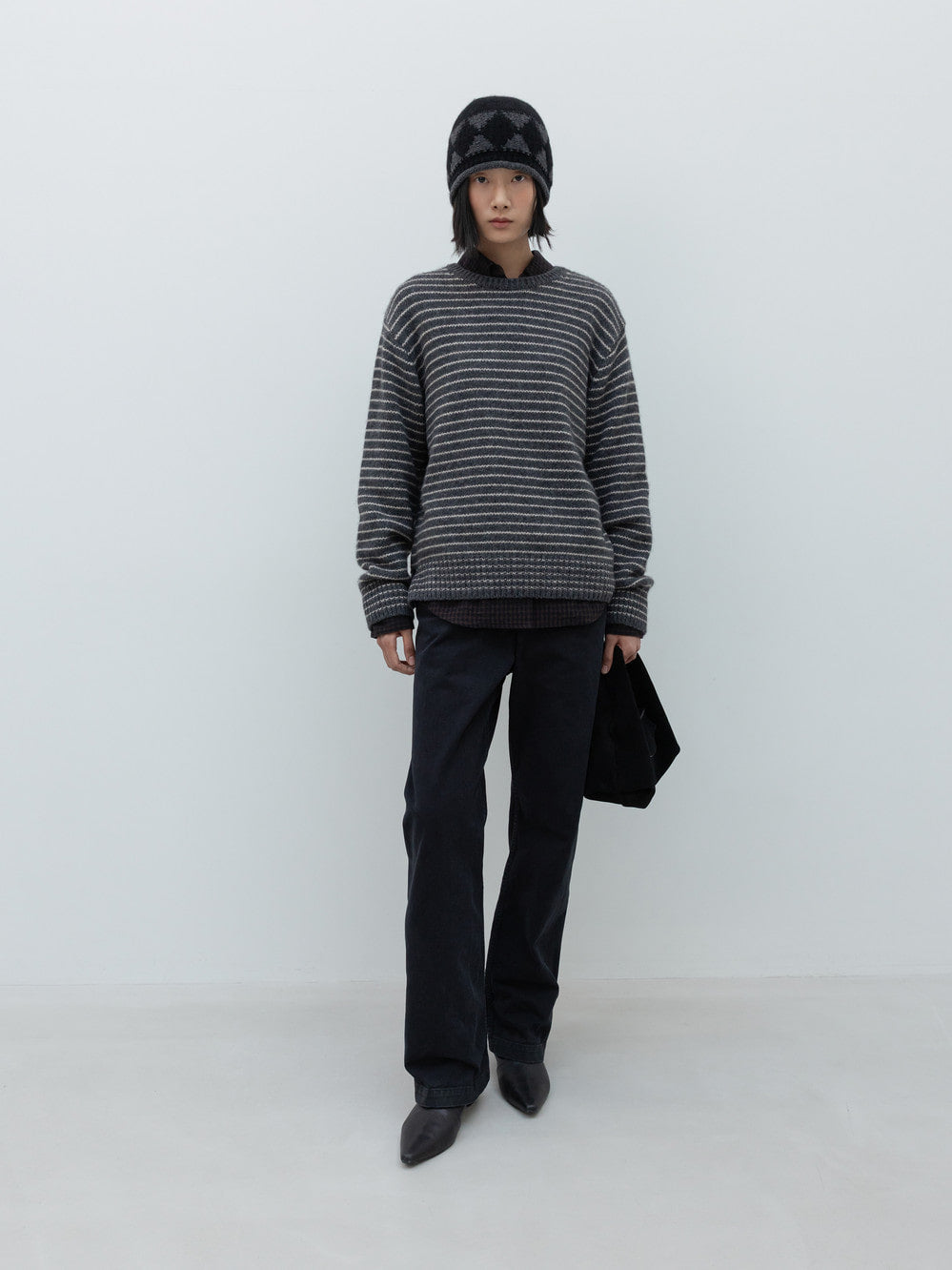 Low Classic Alpaca Blend Stripe Pullover Charcoal