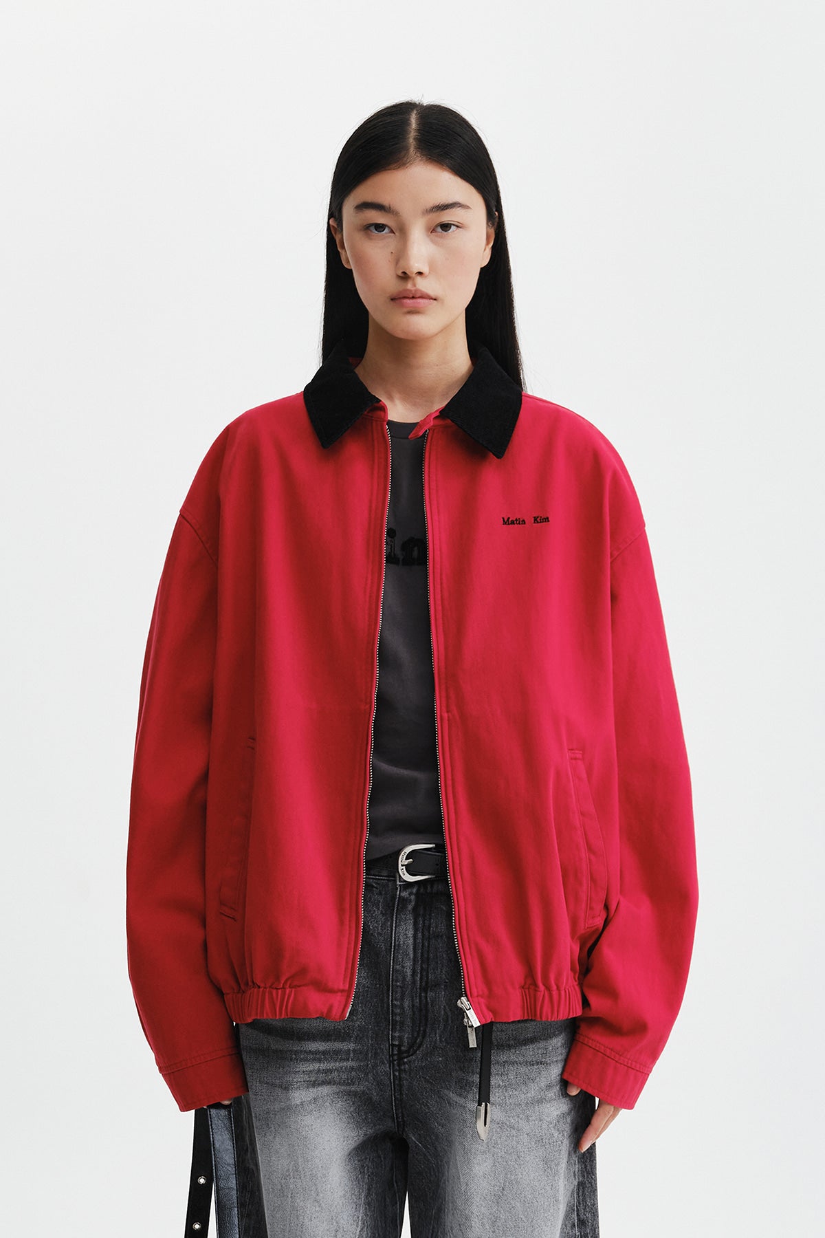 Matinkim Corduroy Contrast Trim Blouson Jumper IN Red