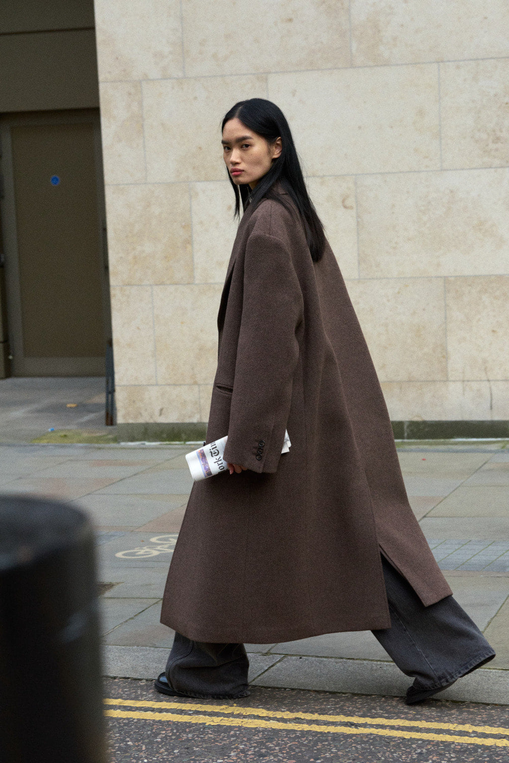 Facade Pattern Cashmere Single Coat melange brown