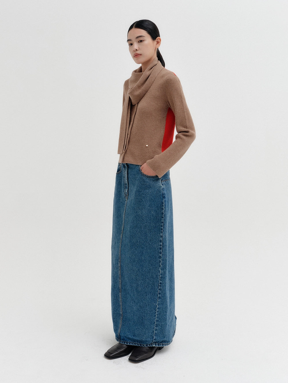 EENK Scarf Layered Knitwear Cardigan - Beige