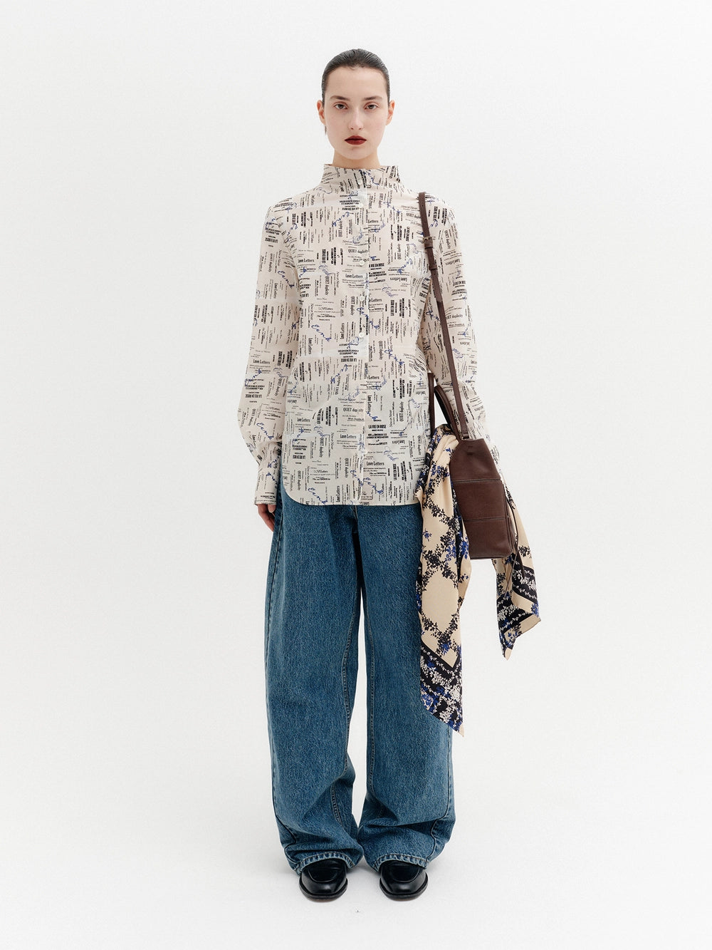 EENK Lettering Print Button-Up Shirt - Ivory