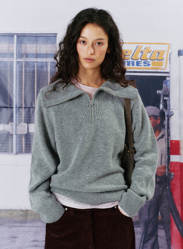 Mango Maniplease Aoi Half Zip Knit Grey