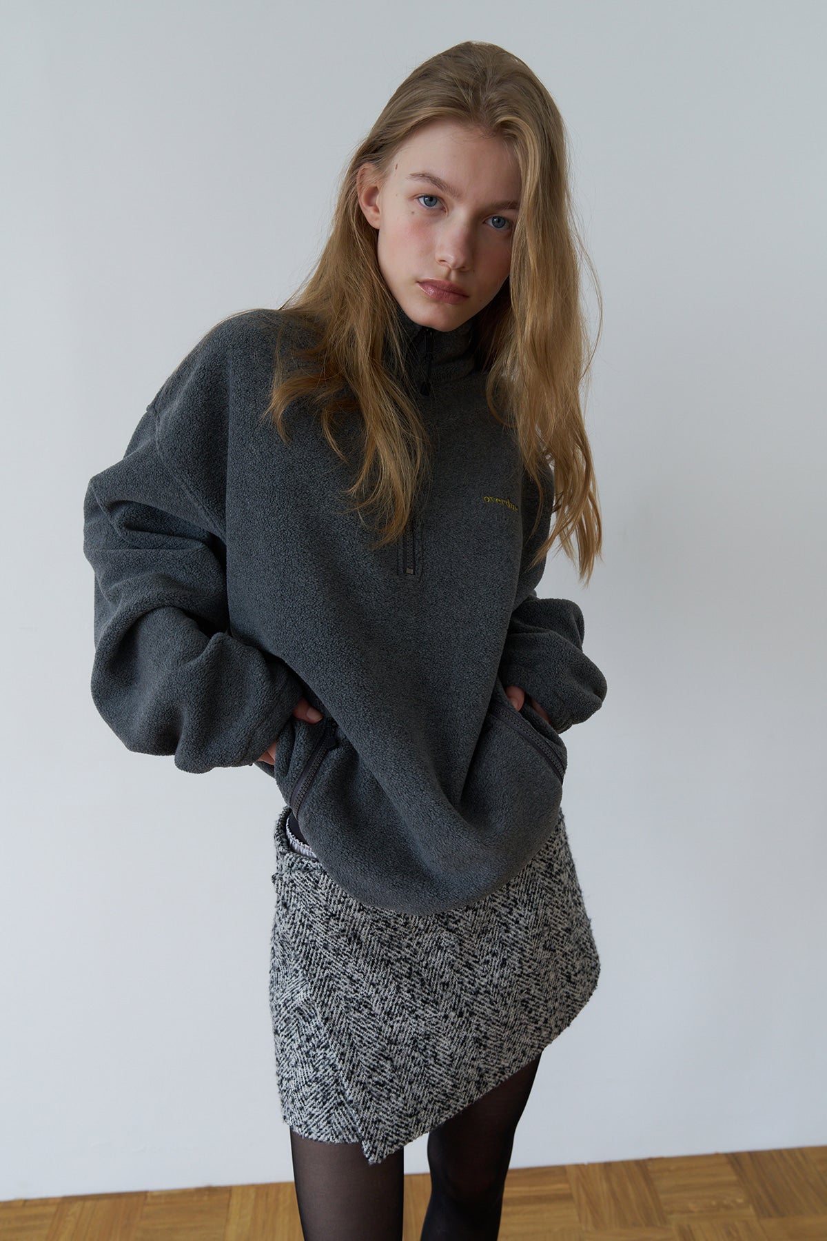 Overdueflair Half-Zip Fleece Top Dark Grey