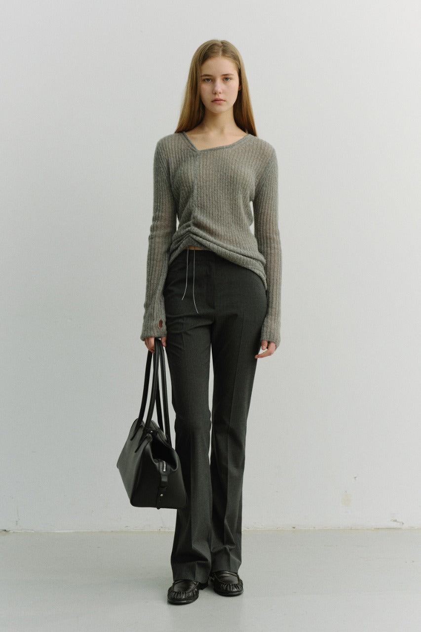 Dunst Semi Boot-Cut Slim Slacks Charcoal Stripe