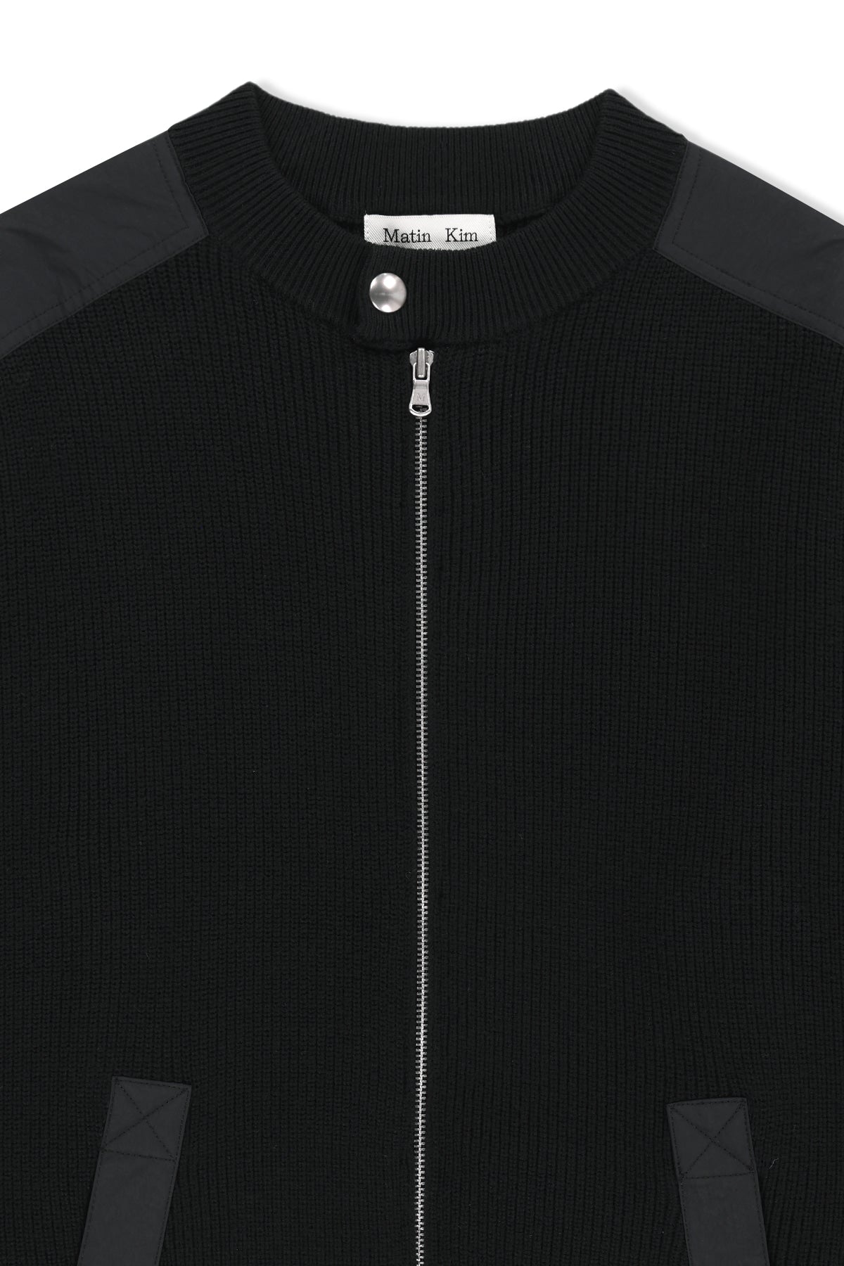 Matinkim Patch Detail Knit Zip UP For Men IN Black