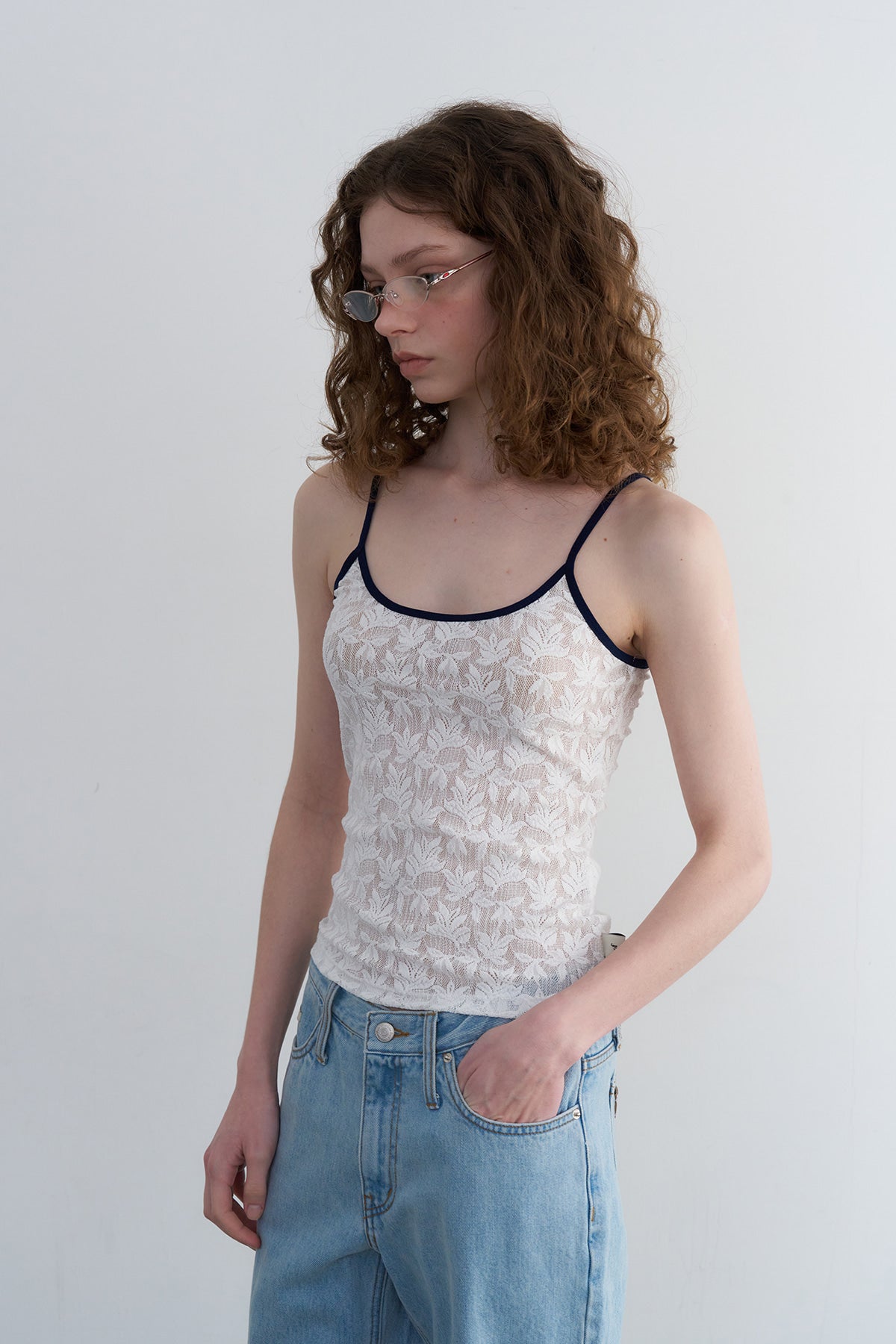 Overdueflair Texture Combi Sleeveless White Lace
