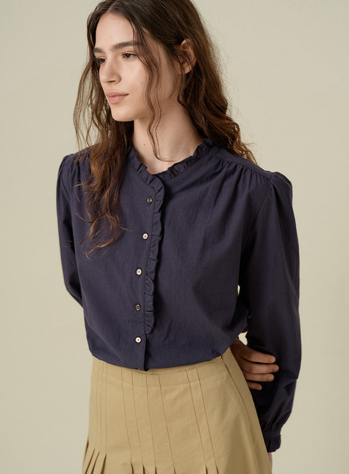 Mango Maniplease French Frill Blouse Navy