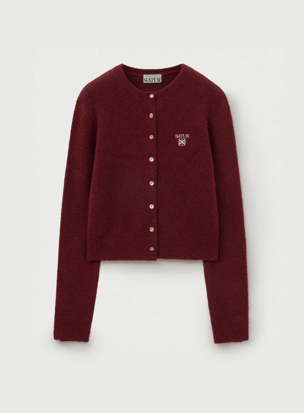 [satur] (W) Loren Wool Blend Crew Neck Knit Cardigan - Red