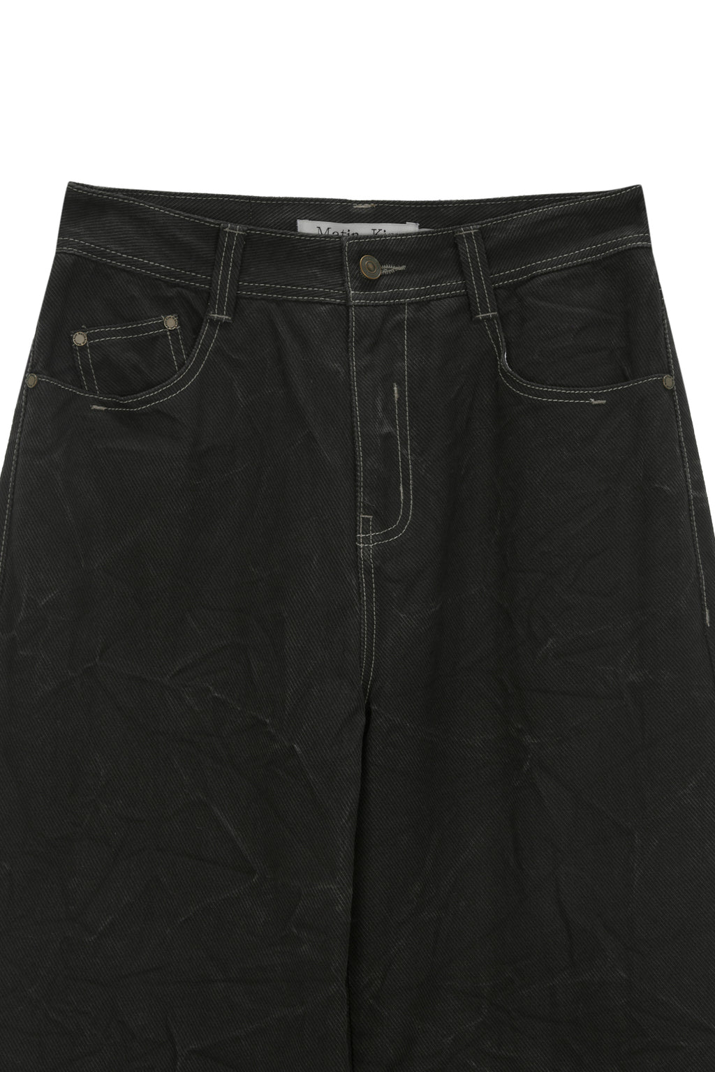 [matinkim] PIGMENT WASHED DENIM PANTS IN KHAKI BROWN