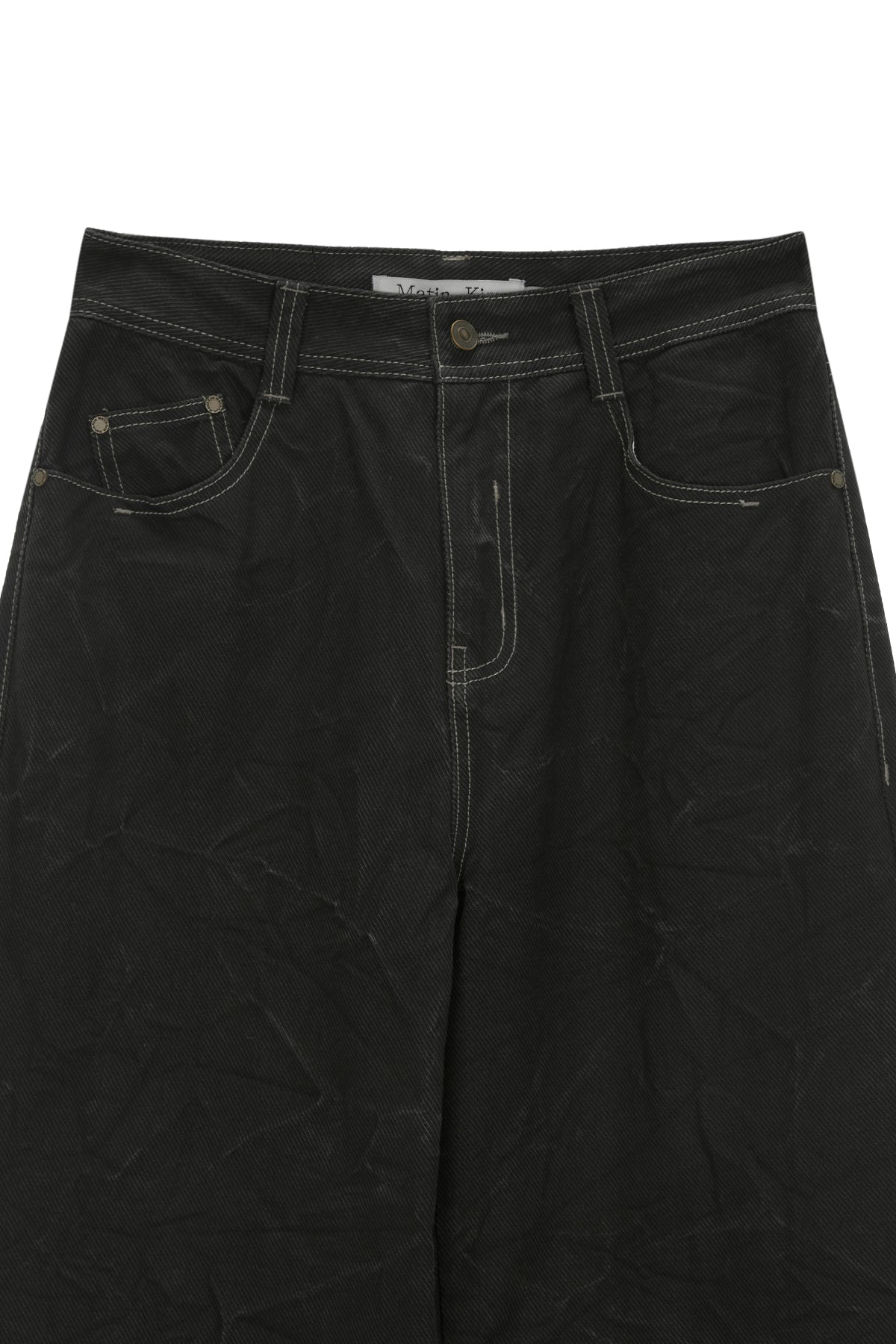 [matinkim] PIGMENT WASHED DENIM PANTS IN KHAKI BROWN