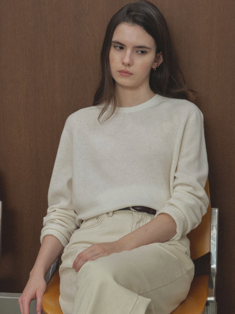 Tillidie Cashmere Blended Round Wool Knit lvory