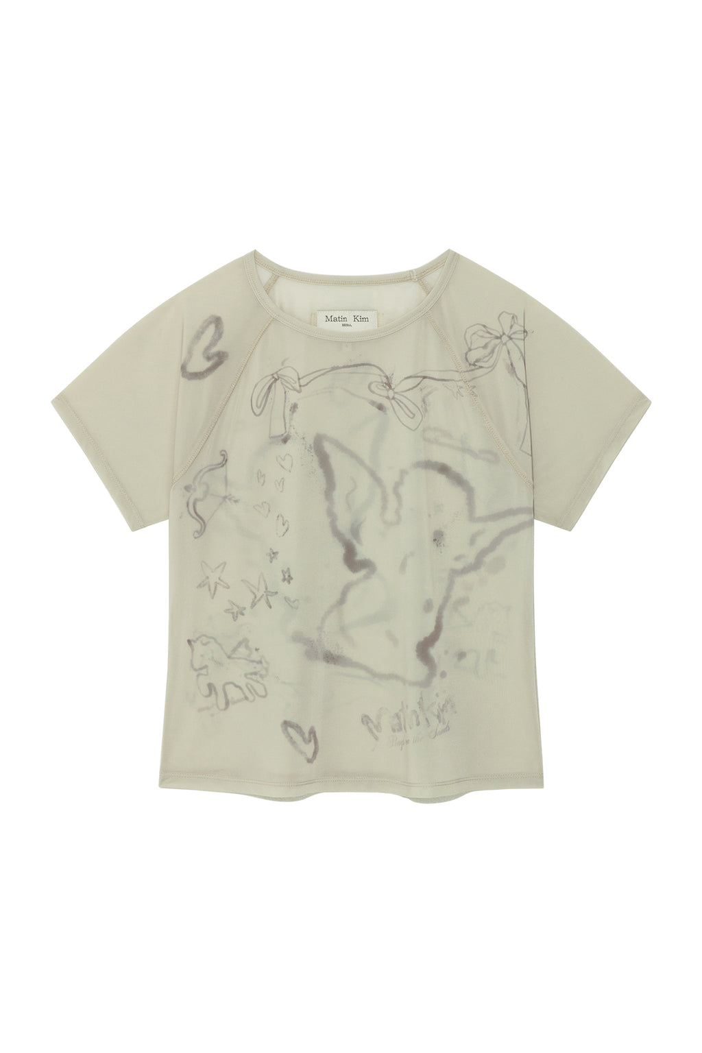[matinkim] See Through Printing Top IN Khaki Beige