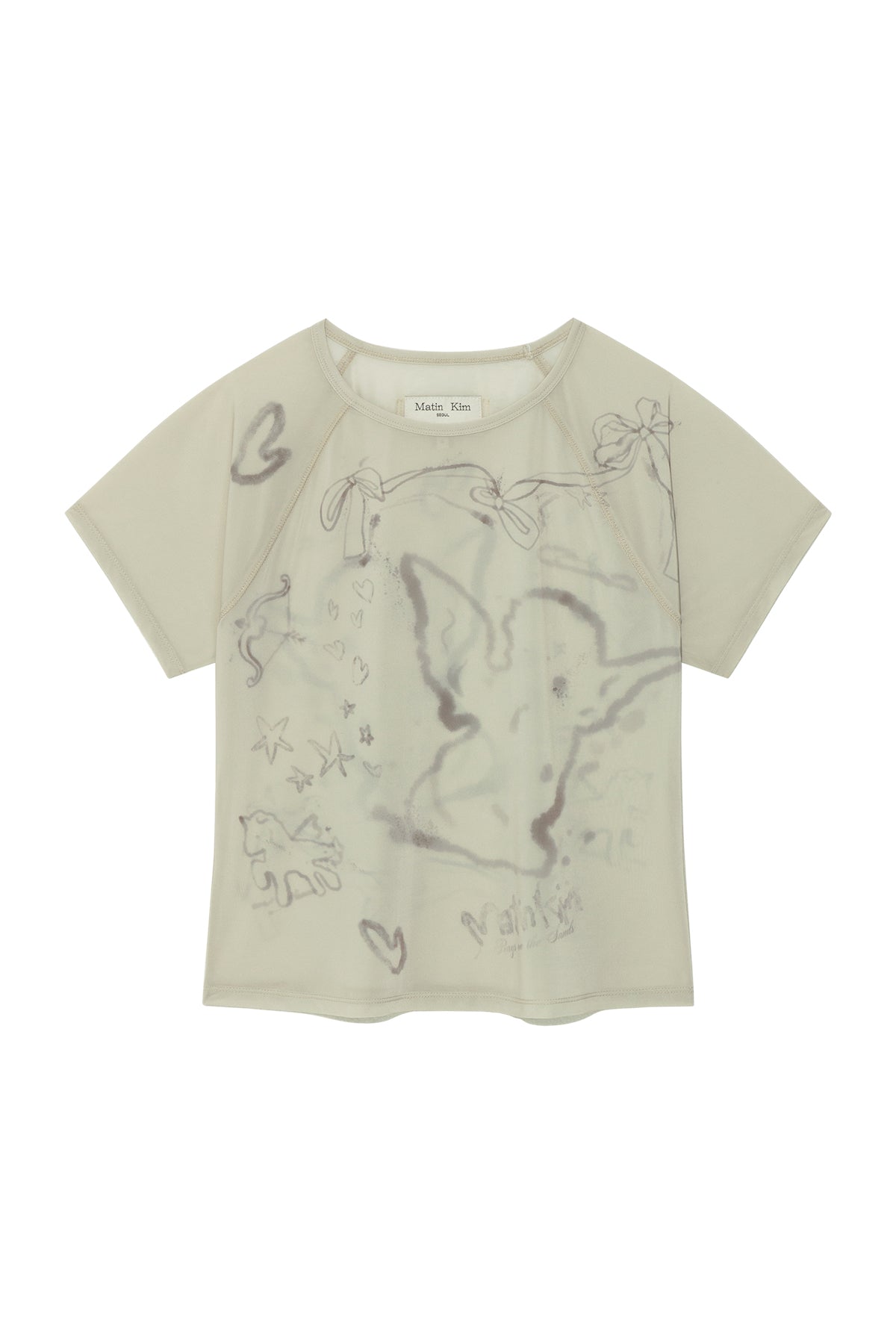 [matinkim] See Through Printing Top IN Khaki Beige