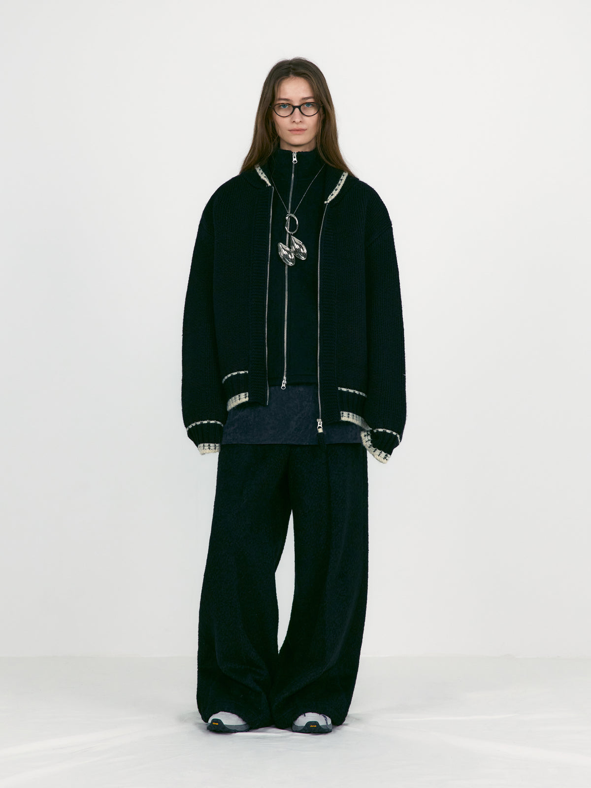 Low Classic Cowichan Wool Knit Cardigan Black