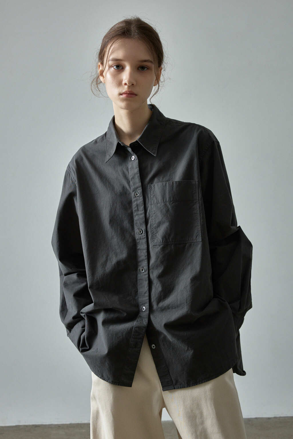 Facade Pattern Classic Peached Cotton Shirt charcoal