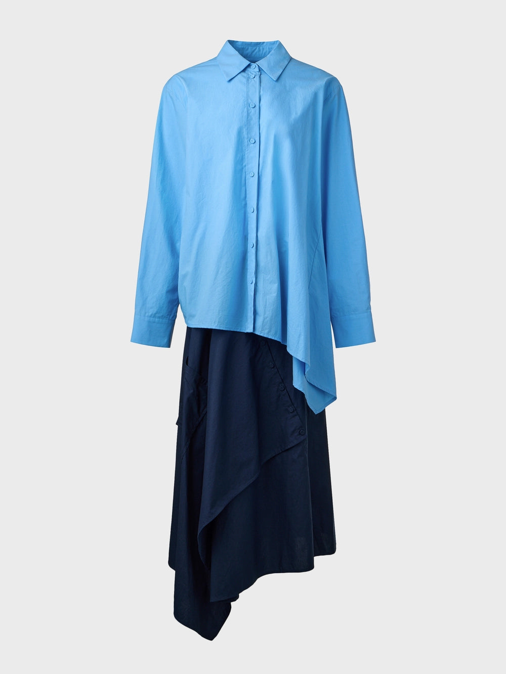 EENK Layered Contrast Shirt Dress - Blue