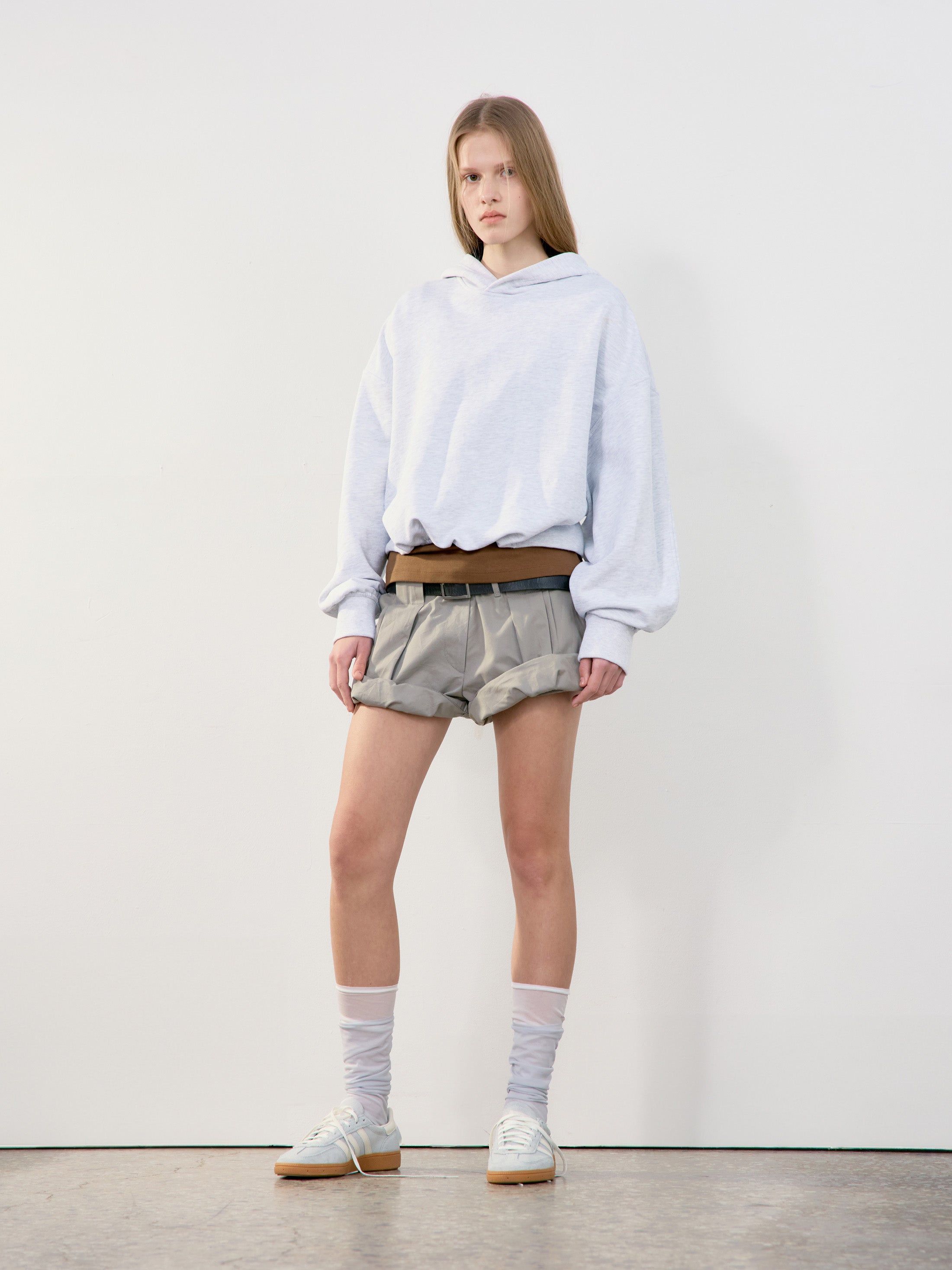 Low Classic Back Rib Crop Hoodie Melange Grey