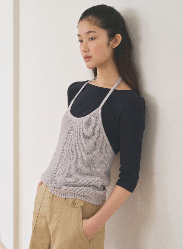 Mango Maniplease Konni Halter Knit Vest Mist Grey