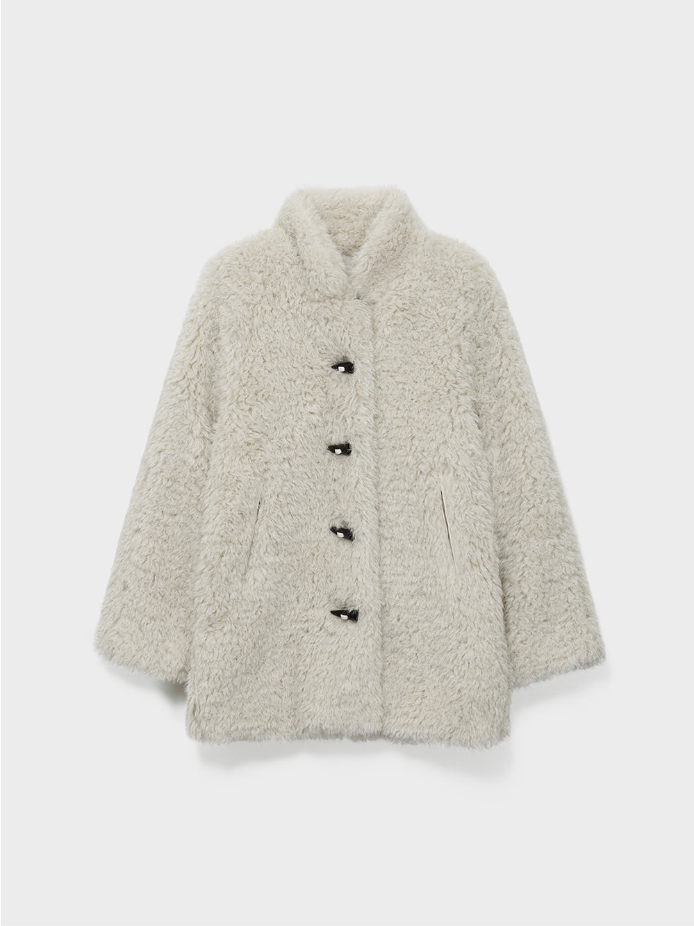 Low Classic Toggle Curly Fur Half Coat Greyish Cream
