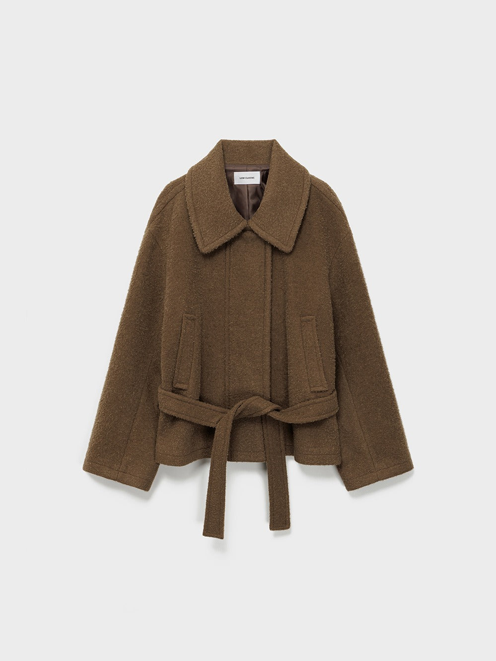 Low Classic Alpaca Blend Low-Waist Belted Half Coat Khaki Brown